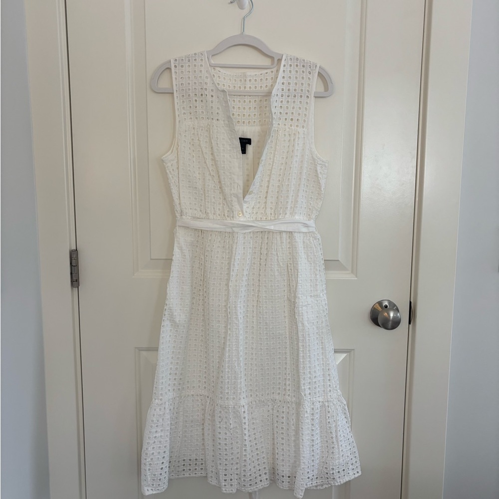 J.Crew All Over Eyelet Lace White Tie Dress - Picture 3 of 8